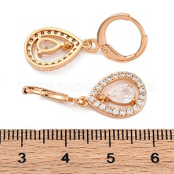 Серьги с застежкой-защелкой из латуни с прозрачным фианитом и прозрачным фианитом EJEW-K300-59G-01