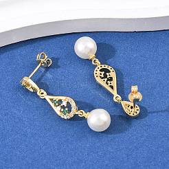 Серьги-гвоздики из латуни с микропаве и кубическим цирконием в форме каплевидной формы&nbsp;EJEW-C172-08G