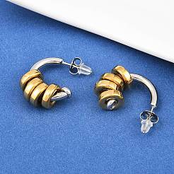 Двухцветные серьги-гвоздики в форме буквы С из нержавеющей стали 304&nbsp;EJEW-K268-78GP