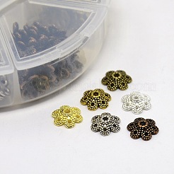 1 коробка 6 Цвет тибетский стиль цветка сплава крышки шарика TIBE-X0010-RS-B