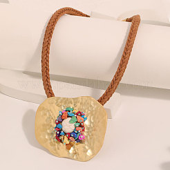 Комплекты из ожерелий с подвесками и серег с круглыми бусинами неправильной формы из сплава и синтетической бирюзы FS-WGD0E4F-01