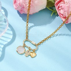 Ожерелья с подвесками из железа и натурального розового кварца NJEW-JN04905