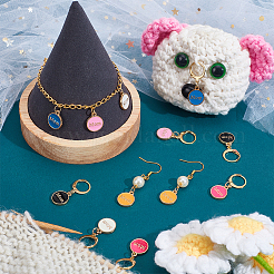 Плоские круглые из сплава эмали с подвеской в виде слова «мама» маркеры петель с замком HJEW-AB00071