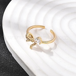 Латунные кольца-манжеты из прозрачного кубического циркония с паве&nbsp;RJEW-P173-01G-01