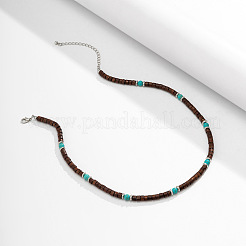 Круглые бусины хейши из синтетической бирюзы и дерева для мужчин&nbsp;FS-WG6A9BE-01