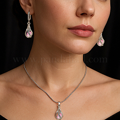 Комплект украшений из 2 цветного латунного кулона-слезинки и кубического циркония и серег-колец для женщин SJEW-HY0001-20