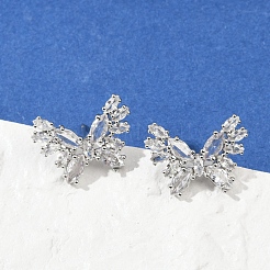 Серьги-гвоздики из латуни с микропаве и цирконием в форме бабочки&nbsp;EJEW-M082-17P-01