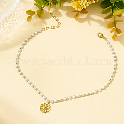 4 шт. 2 цвета сплава эмаль цветок ромашка кулон белый круглый искусственный жемчуг бусины ожерелья для женщин&nbsp;NJEW-HY0001-29