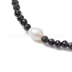 Браслеты из натуральной черной шпинели и искусственного пресноводного жемчуга для женщин BJEW-JB11268
