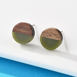 Серьги-гвоздики из непрозрачной смолы и орехового дерева&nbsp;X-EJEW-N017-008-B08