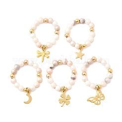 5 шт. кольца из натурального персидского нефрита RJEW-JR00907