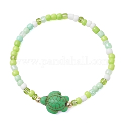 7 шт. браслет из окрашенной синтетической бирюзы и гальванически покрытых немагнитных бусин из синтетического гематита.&nbsp;BJEW-JB13428