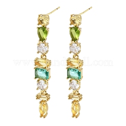 Прямоугольные серьги-гвоздики из латуни с микропаве и цирконием EJEW-Z153-01G-01