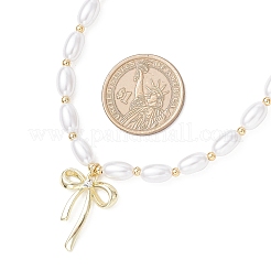 Сплав кристалл горный хрусталь бант кулон пластиковый искусственный жемчуг овальные бусины ожерелья для женщин NJEW-JN05368