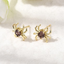 Серьги-гвоздики из латуни с микропаве из кубических цирконий в форме паука EJEW-L306-04G-02