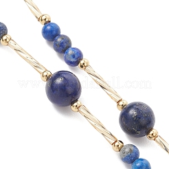 Ожерелья-лариаты из натурального лазурита круглой огранки и самородков&nbsp;NJEW-JN05727