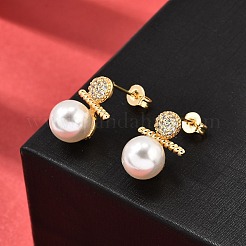 Круглые серьги-гвоздики из латуни с микропаве из прозрачных кубических цирконий EJEW-A135-25G