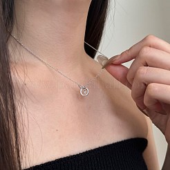 Круглое кольцо 925 стерлинговое серебро паве кубический цирконий кулон ожерелья для женщин&nbsp;NJEW-F338-01P