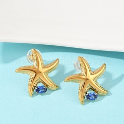 Серьги-гвоздики из нержавеющей стали 304 с паве из кубического циркония в виде морской звезды&nbsp;EJEW-Z110-02G