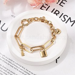 Браслеты с подвесками в виде скрепок и цепочек Rolo из нержавеющей стали 304 для женщин BJEW-C089-03G