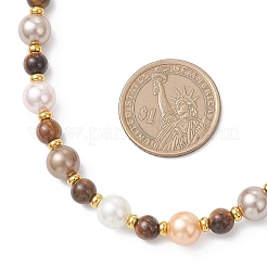 Женские ожерелья из 9-миллиметрового ракушечного жемчуга с 7-миллиметровым натуральным тигровым глазом.&nbsp;NJEW-JN05699