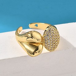 Латунные кольца-манжеты с микропаве и прозрачным цирконием для женщин&nbsp;RJEW-S622-07G