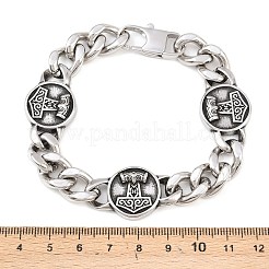 Браслеты из нержавеющей стали 304 с плоским круглым звеном и молотом Тора в форме мьёльнира&nbsp;BJEW-D379-07ASP