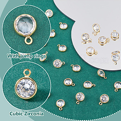 30 шт. подвески из прозрачного кубического циркония с латунным краем и петлей&nbsp;KK-PH0010-41