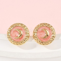 Плоские круглые серьги-гвоздики из нержавеющей стали 304 с эмалью и луной STAS-D368-03G