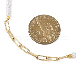 Ожерелья из круглой белой искусственной жемчужины 4 мм из АБС-пластика и нержавеющей стали 304 с канцелярскими скрепками&nbsp;NJEW-JN05676