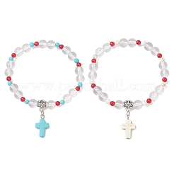 2 шт. браслеты с подвесками-крестиками из синтетической бирюзы BJEW-JB12190