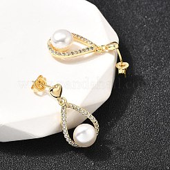 Серьги-гвоздики в форме капли с круглыми латунными микропаве из прозрачных кубических цирконий EJEW-A135-19G