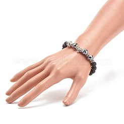 Браслет из натуральной лавы и тибетского агата с трубкой из бисера BJEW-JB08322-02