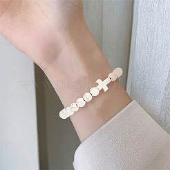 10шт. 10 стиля браслетов из натуральной лавы и окрашенной синтетической бирюзы с крестообразными бусинами&nbsp;BJEW-AN0001-76