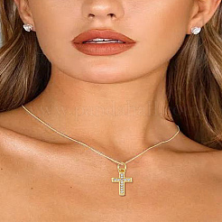 4 шт. подвески-крестики из латуни с микропаве из кубического циркония&nbsp;ZIRC-LP0001-09