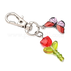 5 шт. подвеска в виде стеклянного тюльпана и эмалевой бабочки HJEW-JM04154