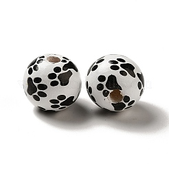Круглые деревянные европейские бусины с принтом собачьей лапы WOOD-K007-06