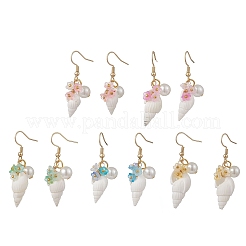 Серьги-подвески из натуральной ракушки-трубы&nbsp;EJEW-JE06860