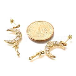 Серьги-гвоздики с подвесками из лунной латуни с микропаве из прозрачных кубических цирконий&nbsp;EJEW-C126-10G