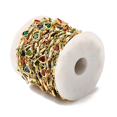 Цепочка из латуни со стеклянным звеном ручной работы в форме сердца CHC-M024-04G-04-1