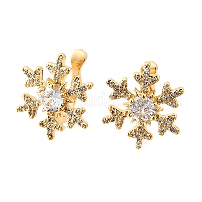 Латунные серьги-манжеты из прозрачного кубического циркония EJEW-F370-25G-1