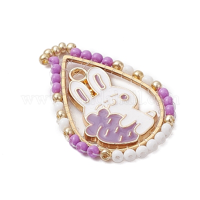 Пасхальная тематика стеклянные бусины каплевидной формы с подвесками в виде кроликов PALLOY-MZ00580-04-1