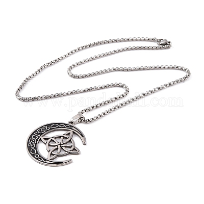 Ожерелья с подвеской в виде луны и троичного узла из нержавеющей стали 201 для мужчин и женщин NJEW-G087-10P-1