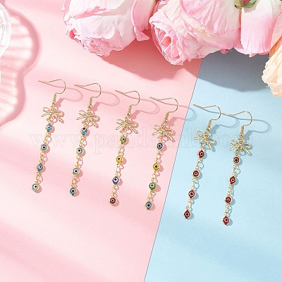 3 пара серег-подвесок в стиле лэмпворк с бантом от сглаза EJEW-JE06572-1