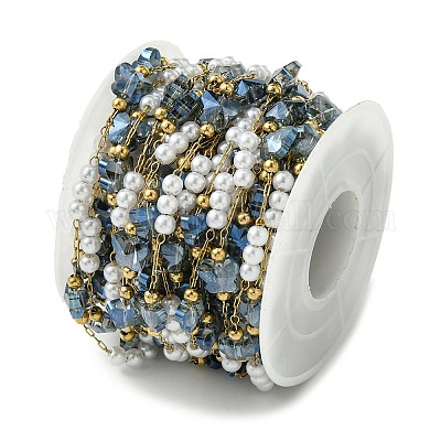 10 м ионное покрытие (IP) 304 нержавеющая сталь и АБС-пластик жемчужные бусины и стеклянные звенья-бабочки CHS-G035-04G-07-1