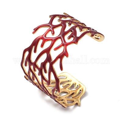 Браслеты-манжеты из нержавеющей стали 304 с эмалью для женщин BJEW-F518-03D-G-1