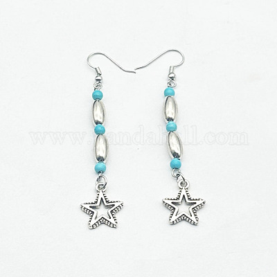 Серьги-подвески из цинкового сплава с синтетической бирюзой LQ8241-1-1