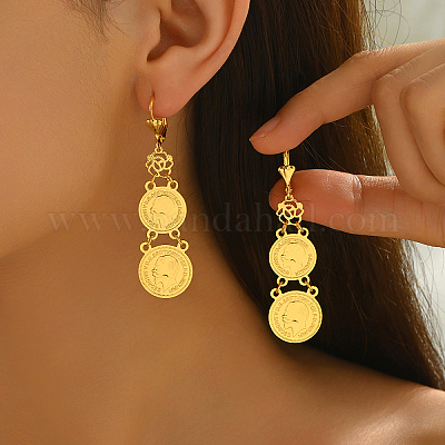 Латунные плоские круглые серьги-кольца с человеческим узором GQ7653-2-1