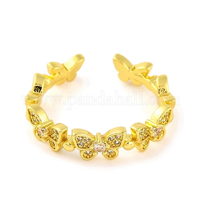 Открытые манжеты из латуни с бабочкой и микро-паве с прозрачным фианитом для женщин RJEW-U003-05G-1