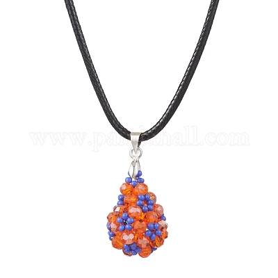 Ожерелья с подвеской в форме капли из стеклянных бус NJEW-MZ00069-01-1